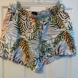 100% Linen Tahari Tropical 🌴 Palm Leaf High Waist Shorts Size XL